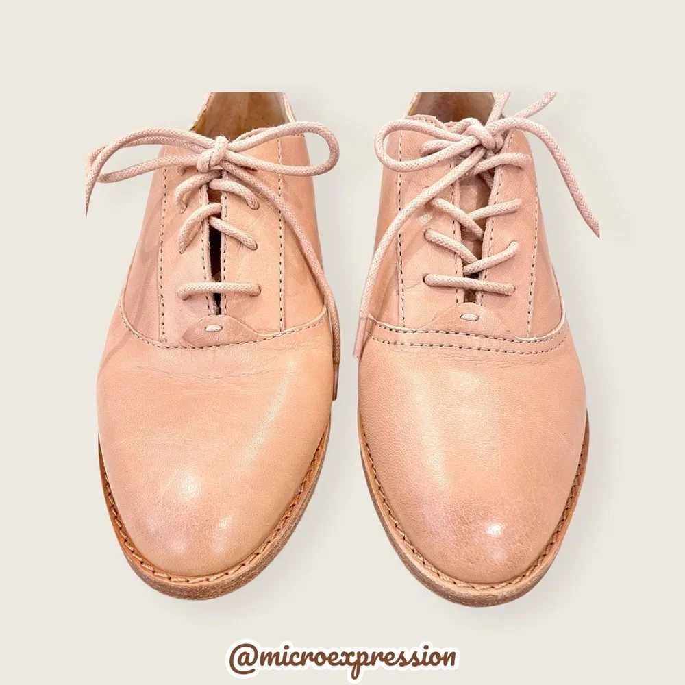 $328 Frye Grace Oxford Light Pink Real Leather Lace Up Casual Formal Work Flat - Picture 14 of 16